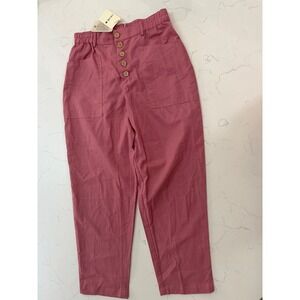 Lintico Womens Pink Linen Cotton Blend High Waist Button Fly Tapered Pants S NEW